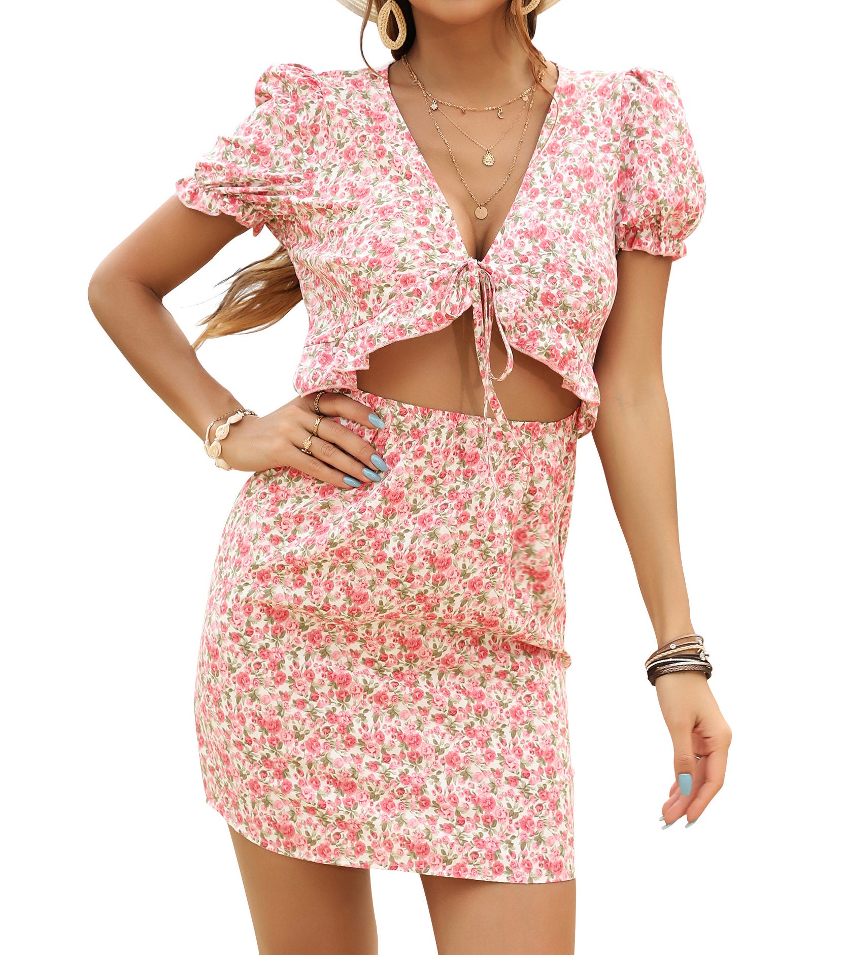 Women Summer Dresses, Floral V Neck Sundress, Beach Party Short Sleeve Azurehop Women Summer Dresses, Floral V Neck Sundress, Beach Party Short Sleeve Azurehop