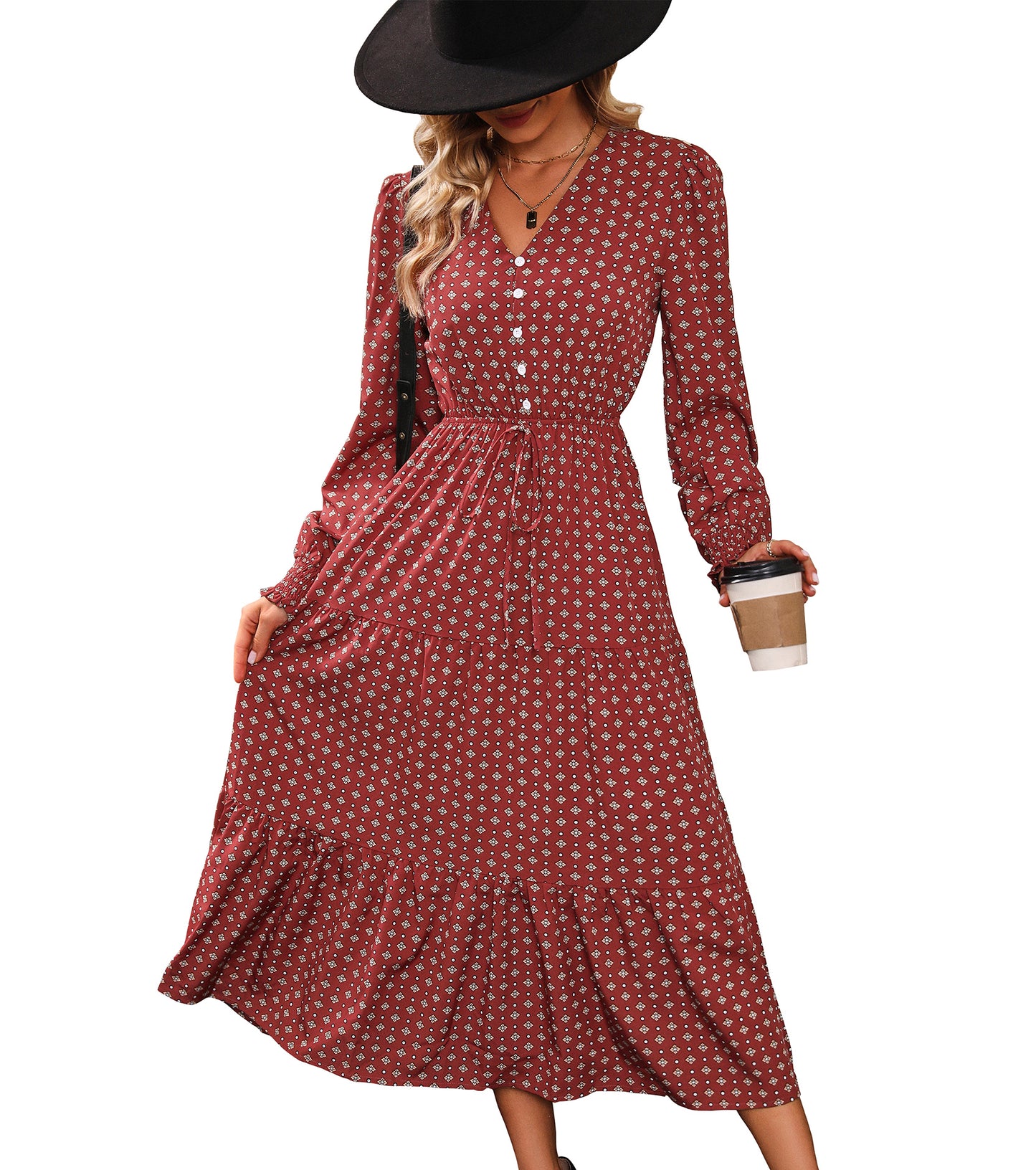 Women Spring Fall Long Sleeve Dresses, Henley V Neck Casual Midi Dress, Wedding Guest Party Engagement Bodycon Dress