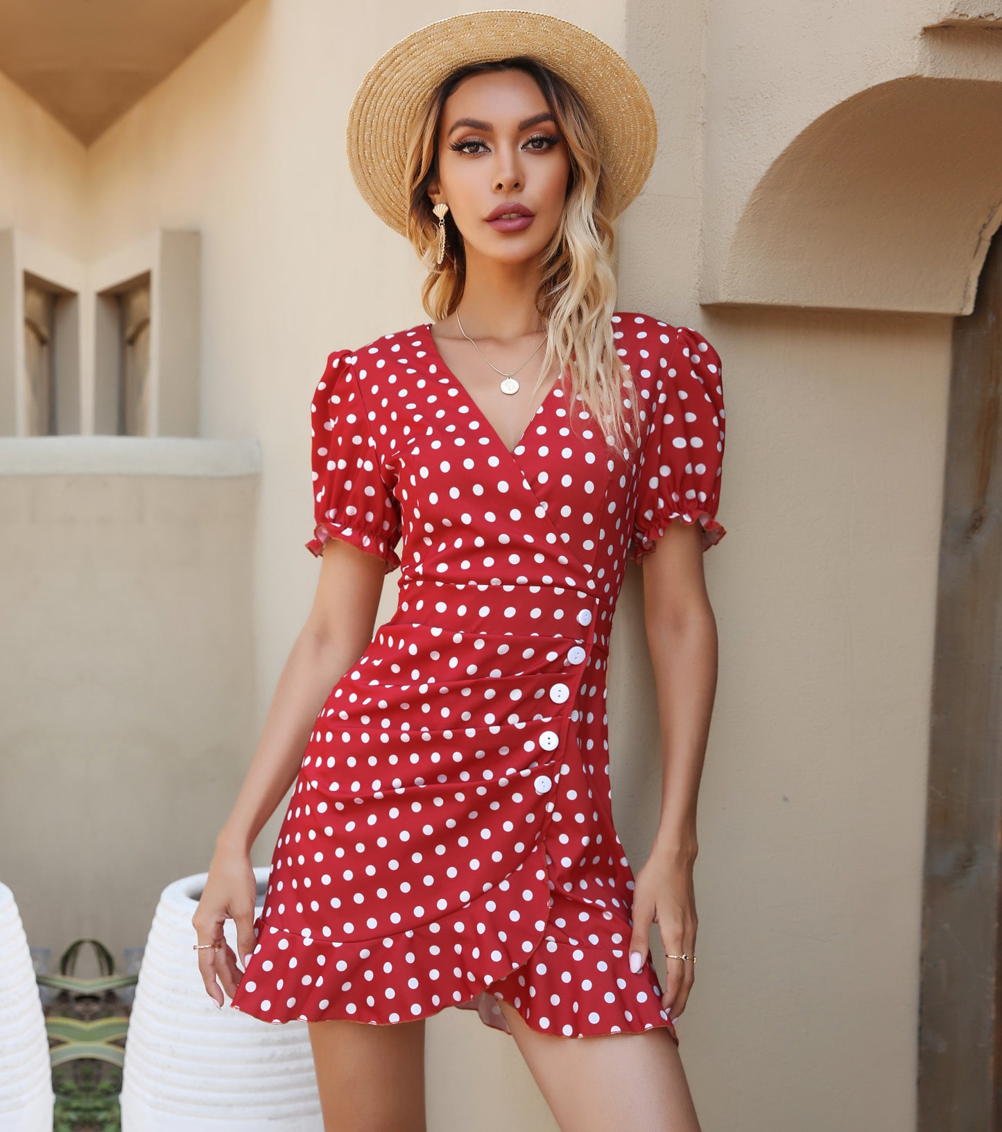 Women Summer Dresses, Floral V Neck Sundress, Wedding Guest Party Prom Puff Sleeve Short Wrap Dress
