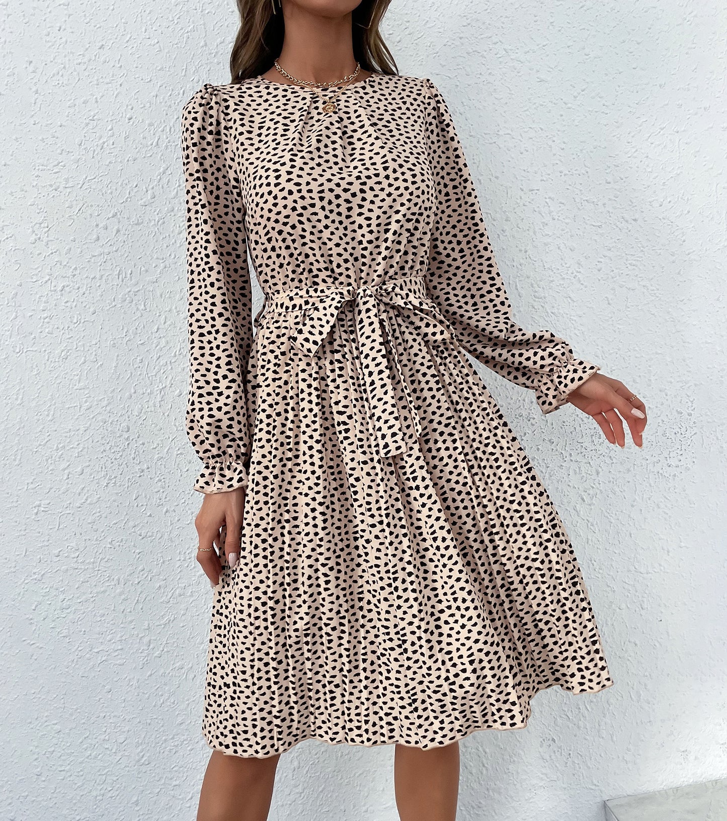 Women Summer Fall Dresses, Smocked Crew Neck Wrap Dress, Wedding Guest Cocktail Party Midi Dress