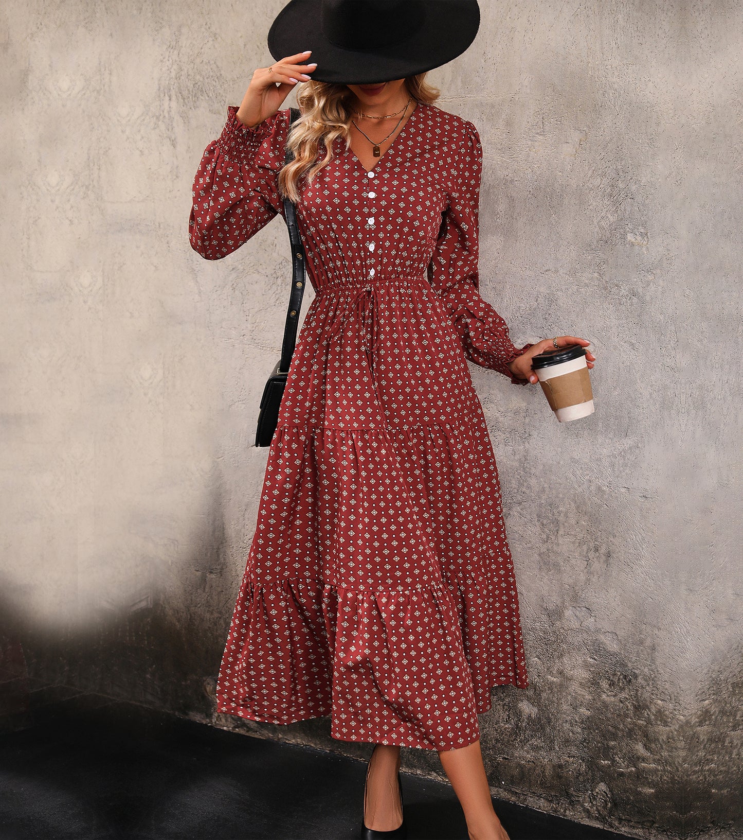 Women Spring Fall Long Sleeve Dresses, Henley V Neck Casual Midi Dress, Wedding Guest Party Engagement Bodycon Dress