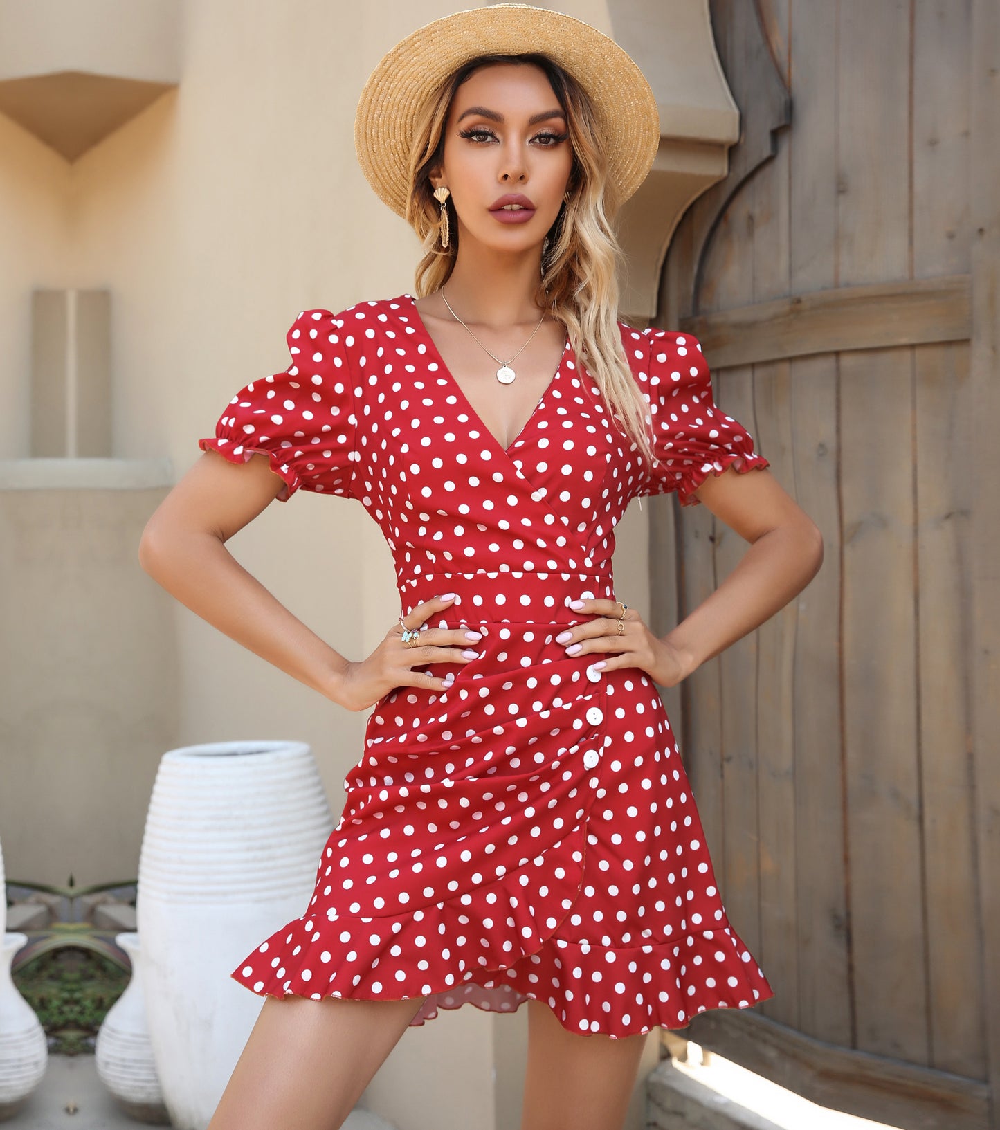 Women Summer Dresses, Floral V Neck Sundress, Wedding Guest Party Prom Puff Sleeve Short Wrap Dress