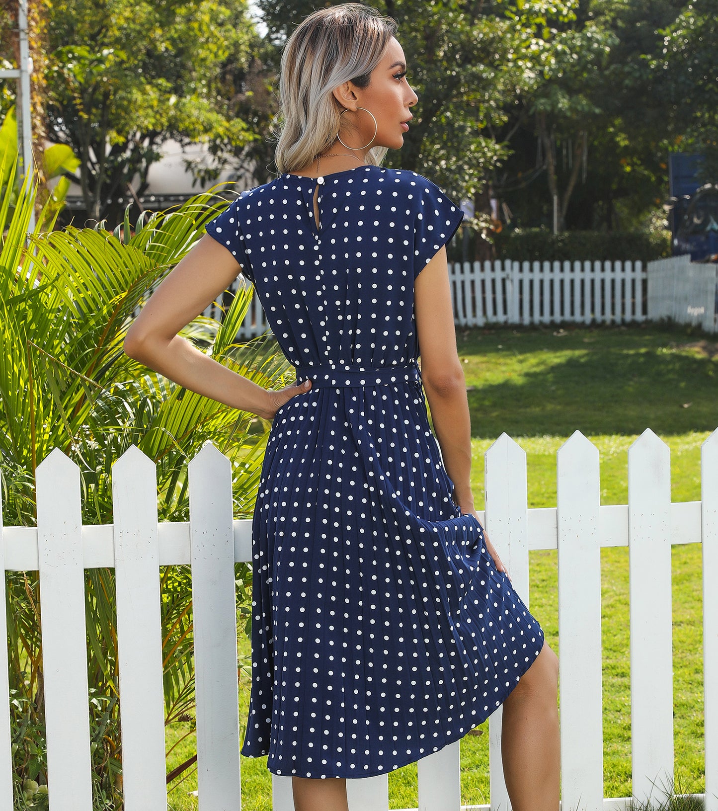 Women Spring Summer Dresses, Smocked Crew Neck Cap Sleeve Sundress, Holiday Party Midi Dress