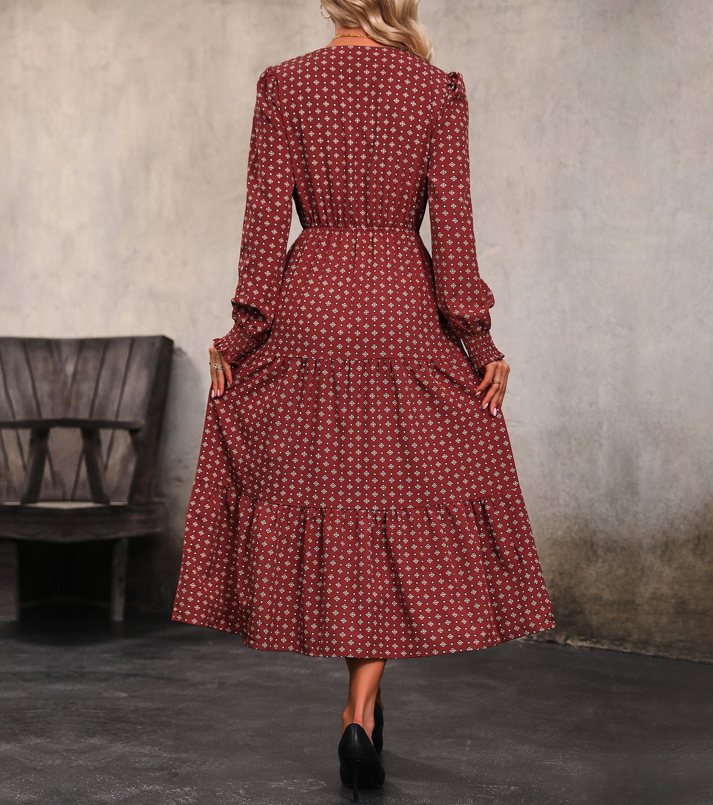 Women Spring Fall Long Sleeve Dresses, Henley V Neck Casual Midi Dress, Wedding Guest Party Engagement Bodycon Dress