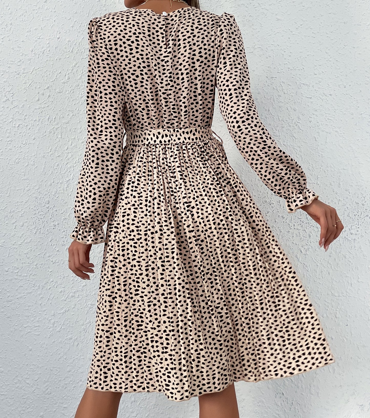 Women Summer Fall Dresses, Smocked Crew Neck Wrap Dress, Wedding Guest Cocktail Party Midi Dress