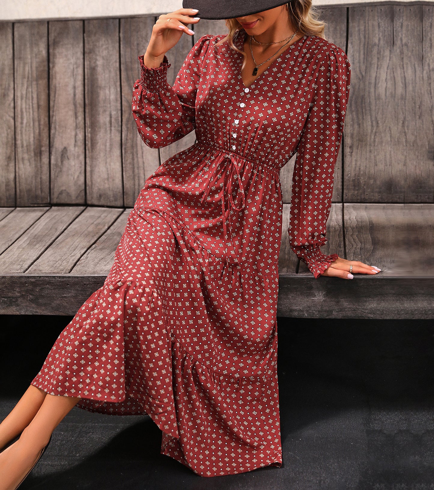 Women Spring Fall Long Sleeve Dresses, Henley V Neck Casual Midi Dress, Wedding Guest Party Engagement Bodycon Dress