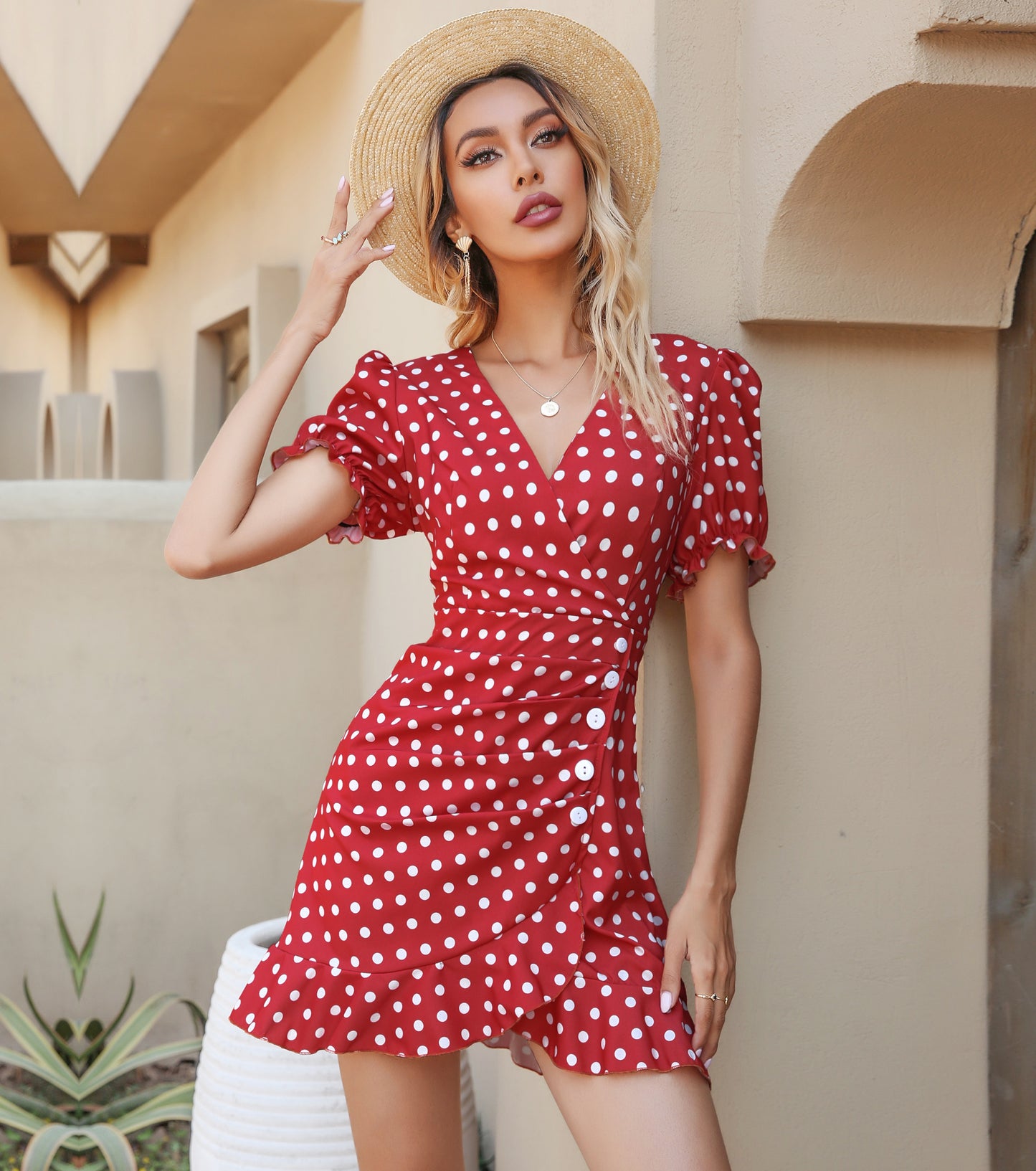 Women Summer Dresses, Floral V Neck Sundress, Wedding Guest Party Prom Puff Sleeve Short Wrap Dress