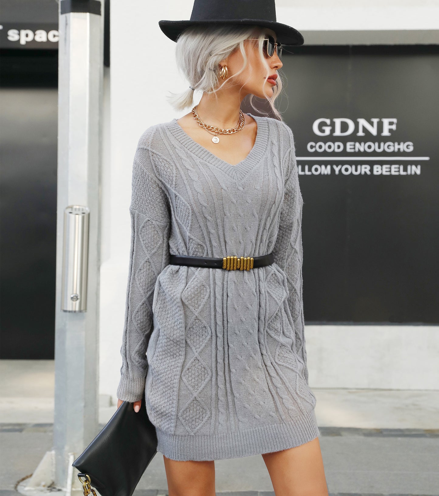 Women Spring Fall Dresses, Sexy V Neck Pullover Sweater Dress, Casual Wedding Guest Party Bodycon Dress