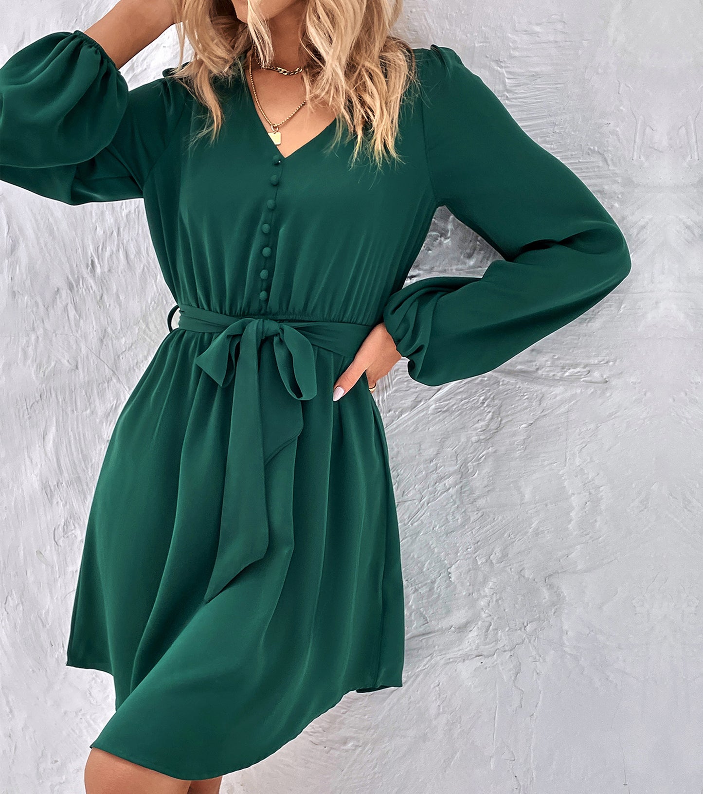 Womens Spring Fall Dresses, V Neck Long Sleeve Midi Dress, Boutique Wedding Guest Party Smocked Dress