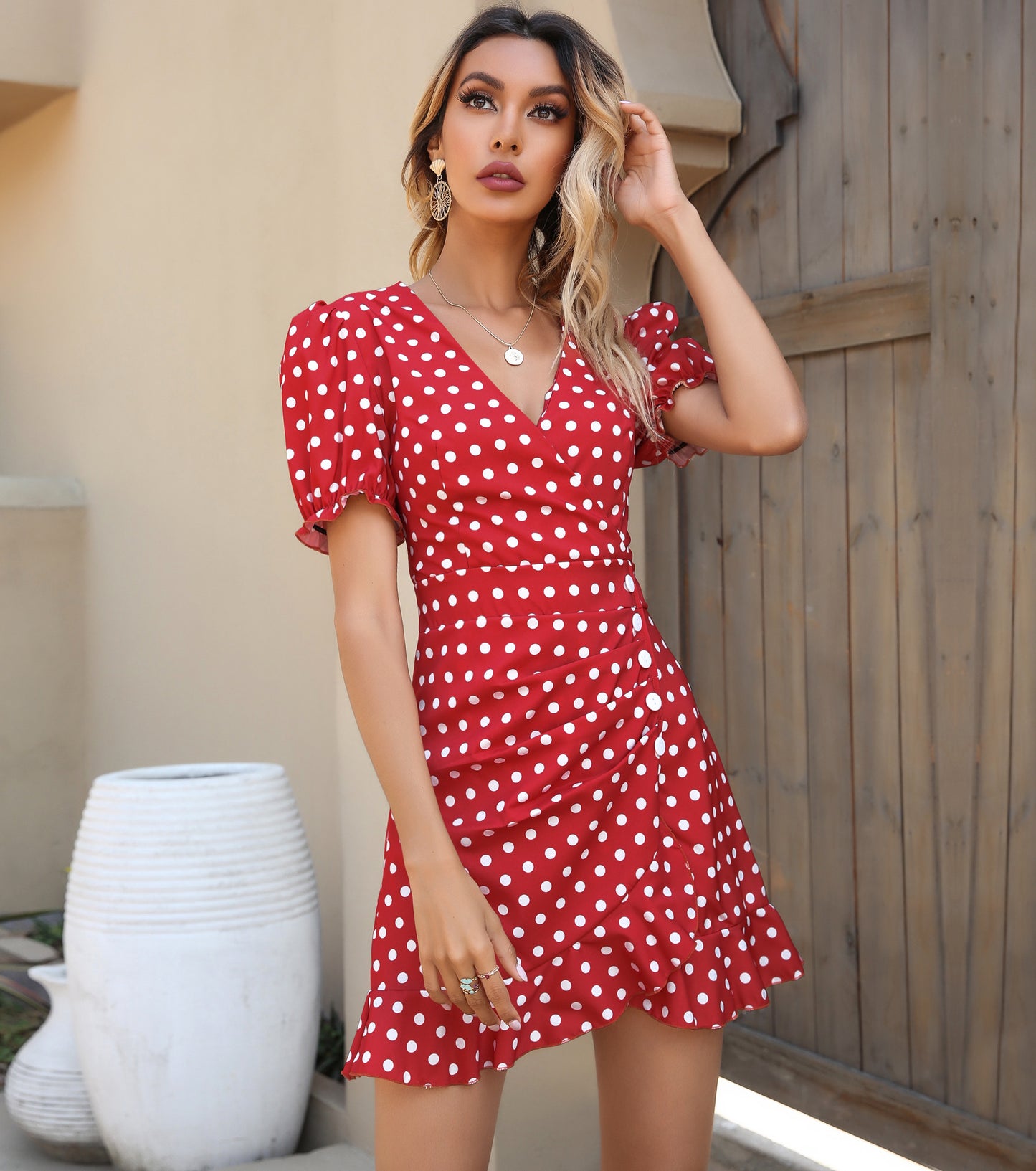 Women Summer Dresses, Floral V Neck Sundress, Wedding Guest Party Prom Puff Sleeve Short Wrap Dress