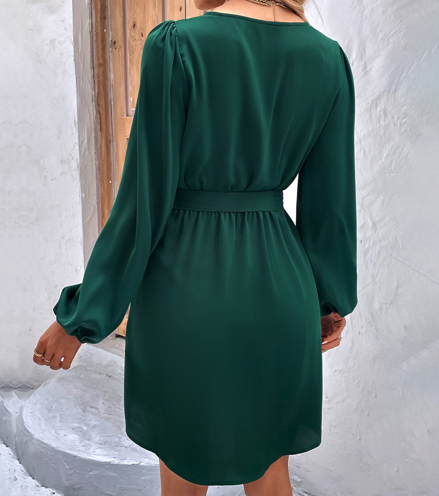 Womens Spring Fall Dresses, V Neck Long Sleeve Midi Dress, Boutique Wedding Guest Party Smocked Dress