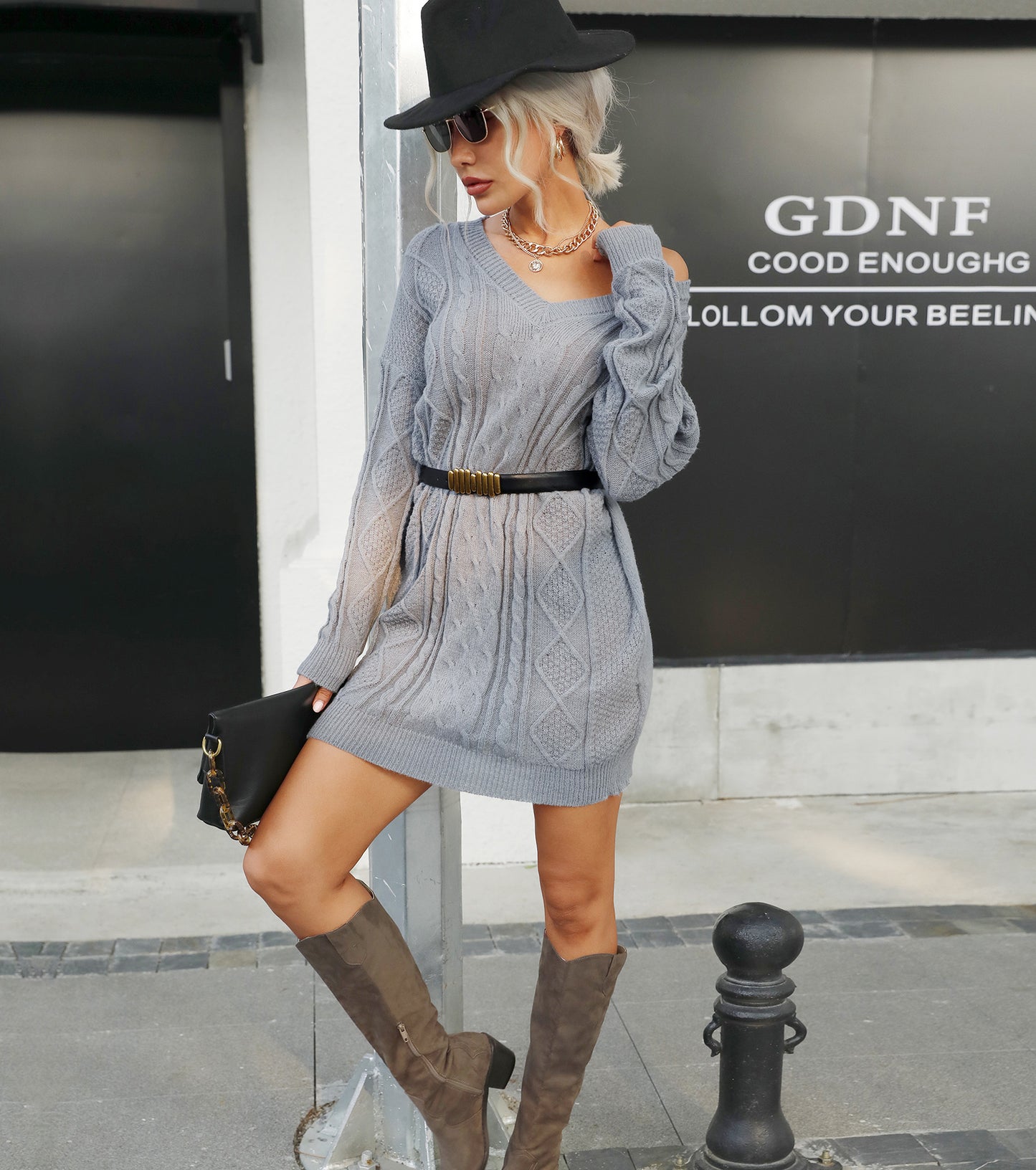 Women Spring Fall Dresses, Sexy V Neck Pullover Sweater Dress, Casual Wedding Guest Party Bodycon Dress